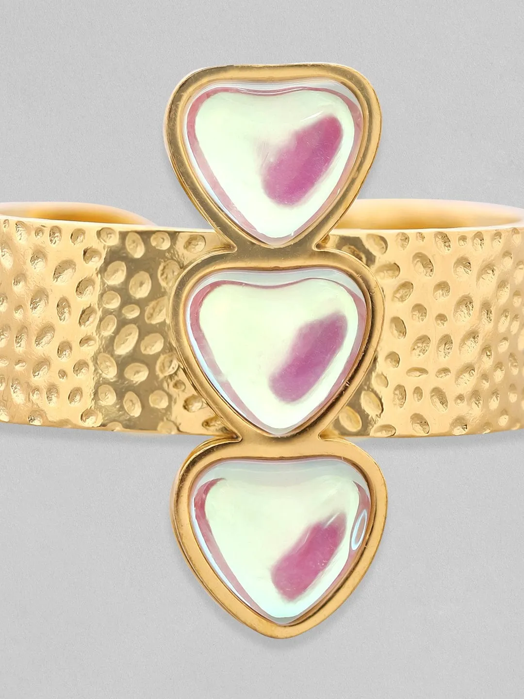 Rubans Voguish 18K Gold Plated Heart Charm With Textured Open Ring.