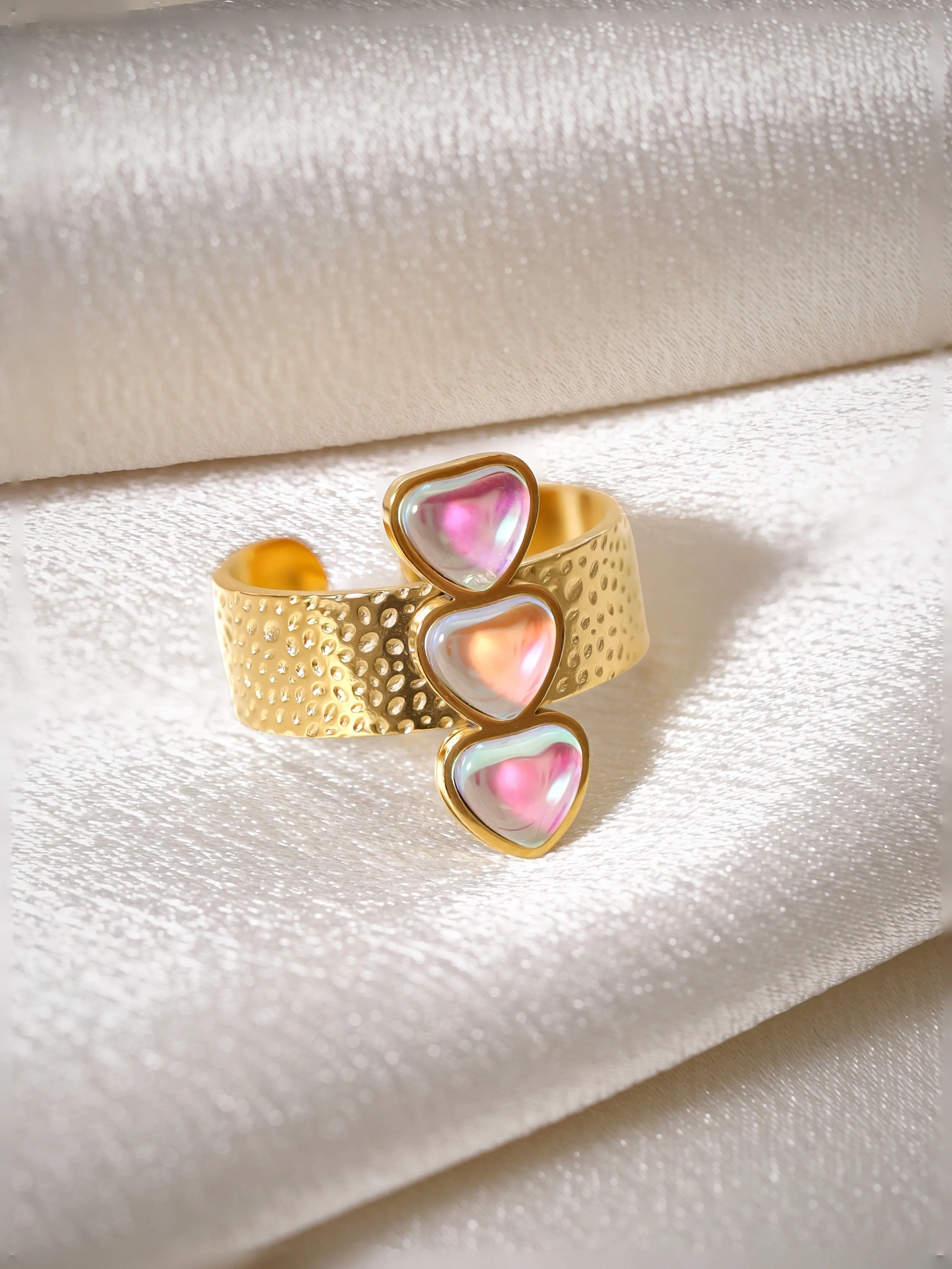 Rubans Voguish 18K Gold Plated Heart Charm With Textured Open Ring.