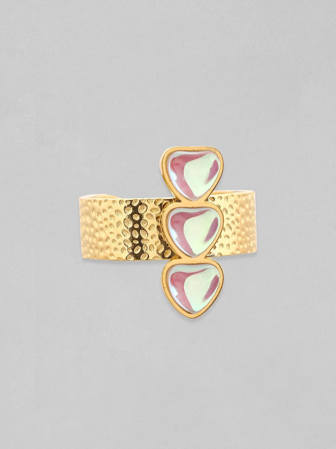 Rubans Voguish 18K Gold Plated Heart Charm With Textured Open Ring.