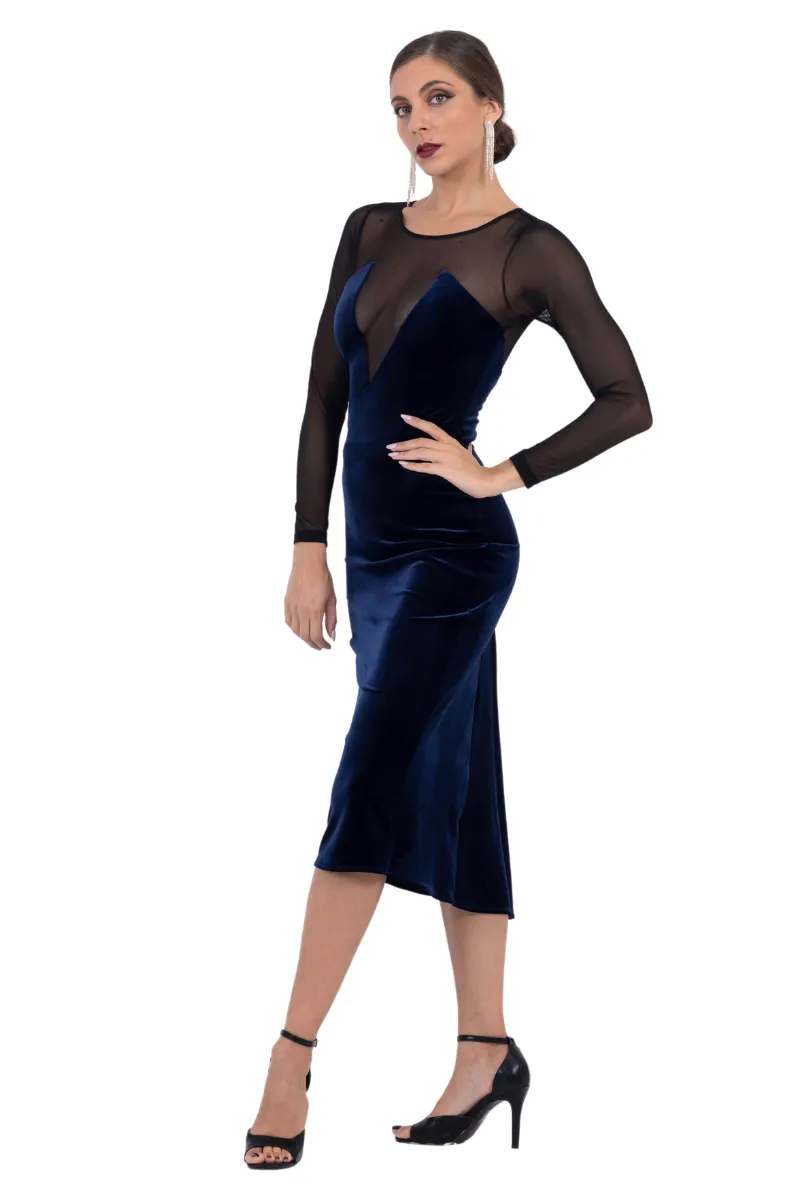 Sexy Velvet Tango Dress With Mesh Décolletage Back and Sleeves