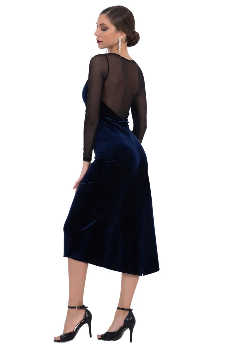 Sexy Velvet Tango Dress With Mesh Décolletage Back and Sleeves