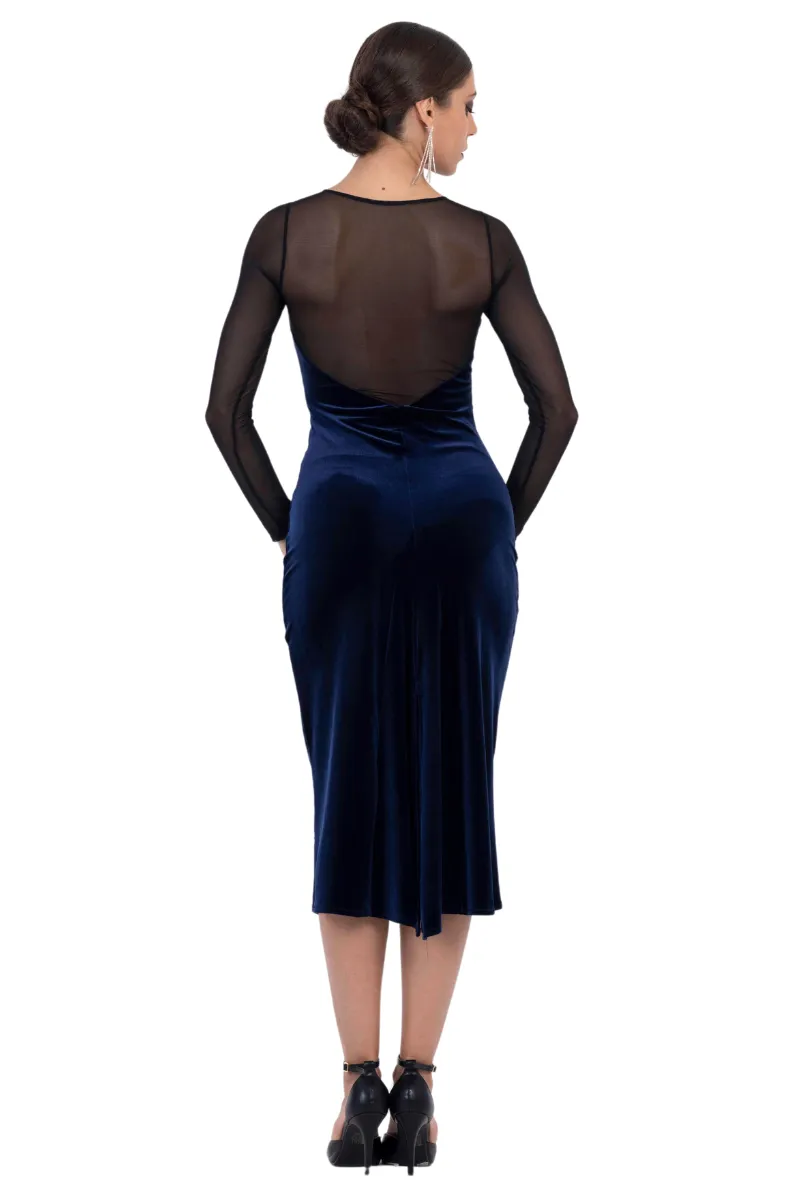 Sexy Velvet Tango Dress With Mesh Décolletage Back and Sleeves