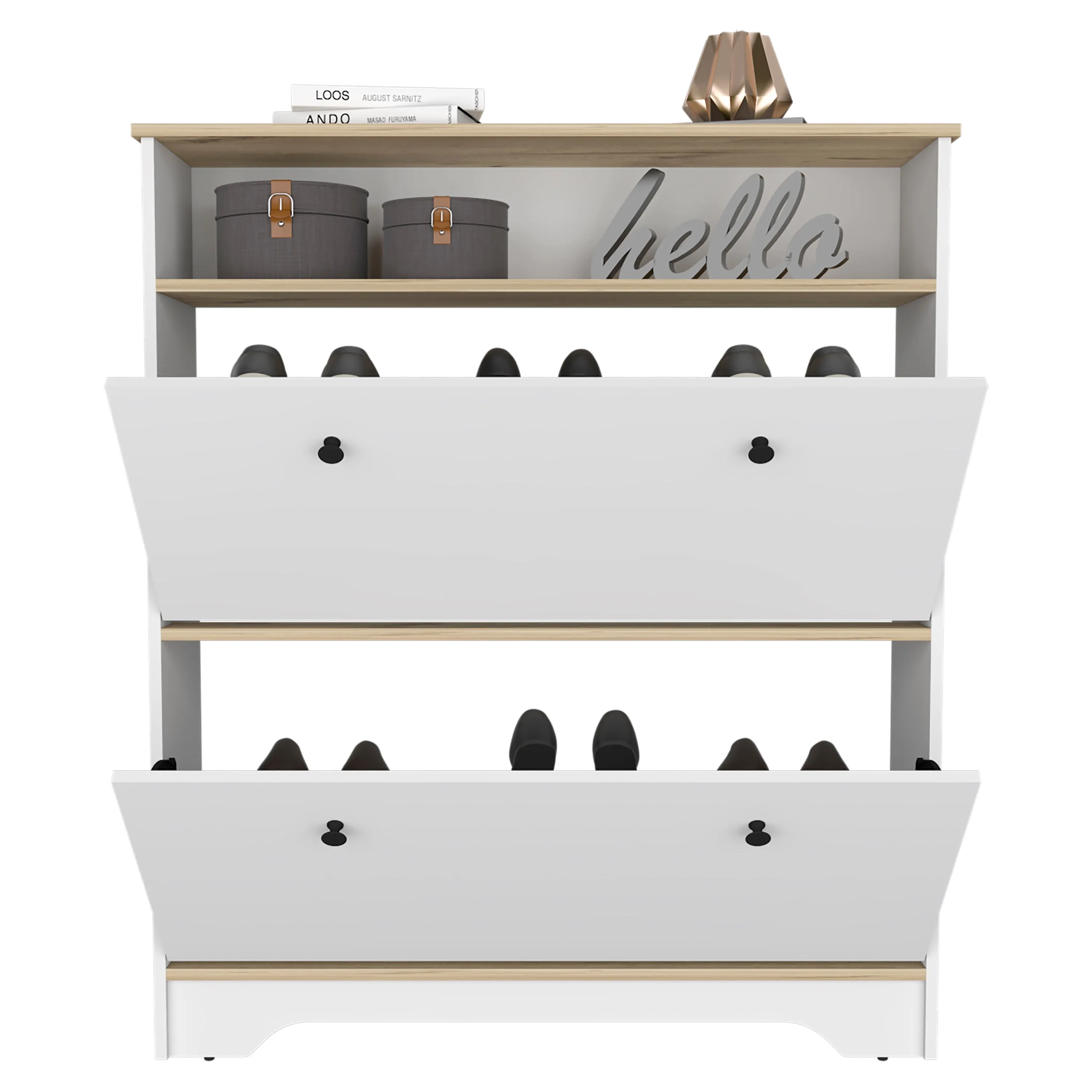 Shoe Rack Dublin Open Shelf 2 Extendable Cabinets Light Oak/White