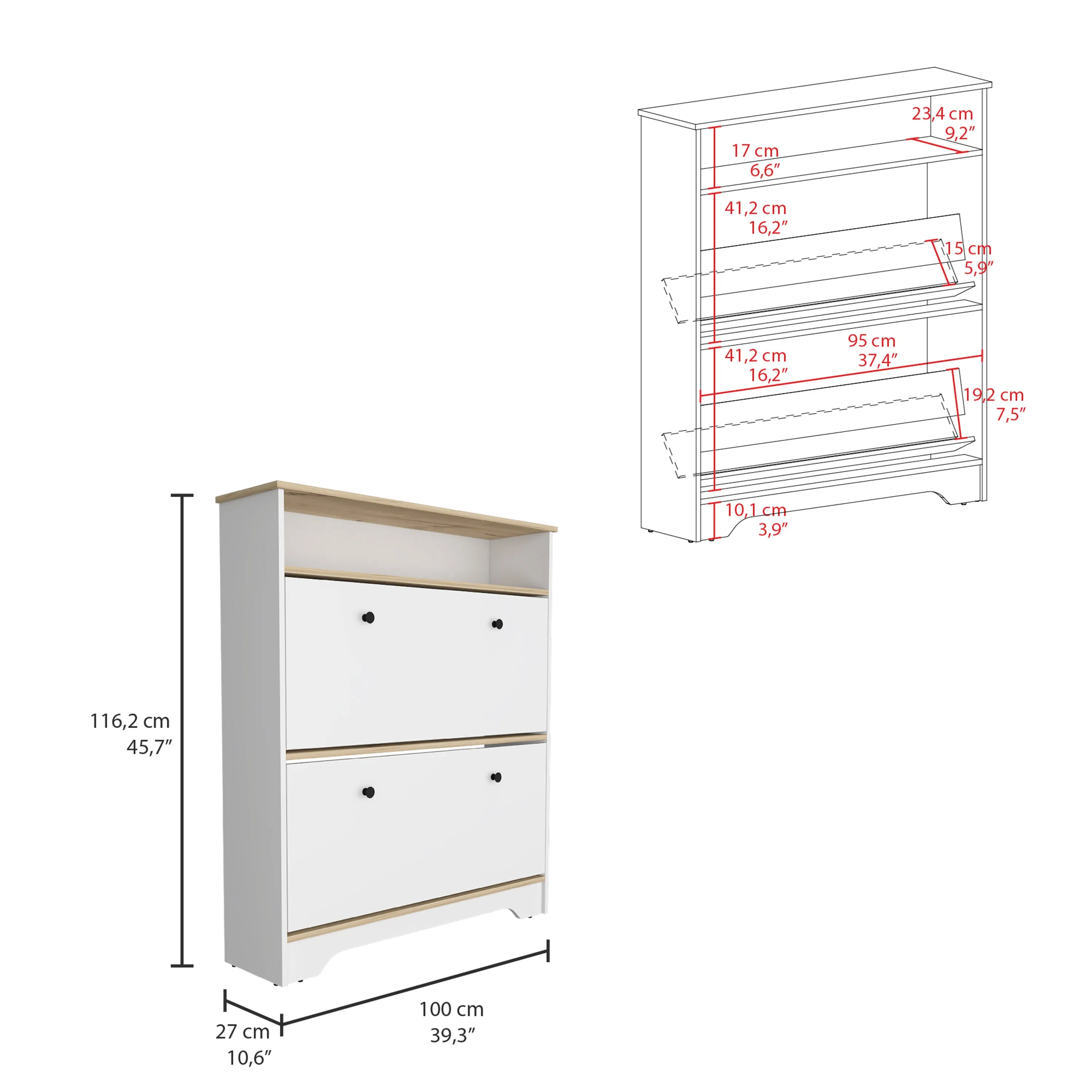 Shoe Rack Dublin Open Shelf 2 Extendable Cabinets Light Oak/White