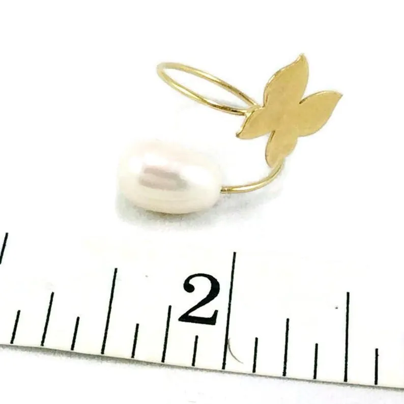 Solid Gold 18k Minimalist Butterfly Pearl Ring