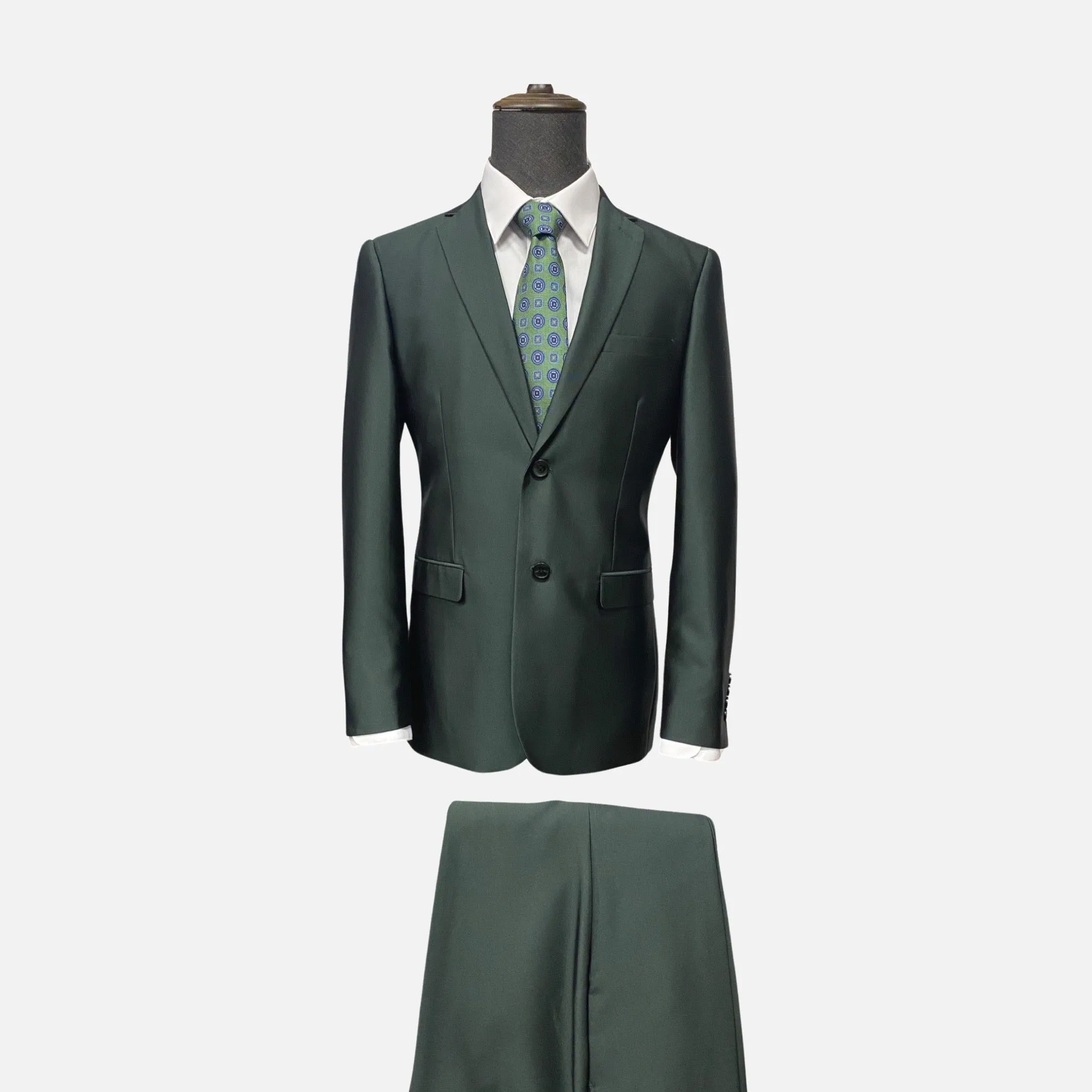 Sophisticated Green Slim Fit Suit - Notch Lapel, Double Vents