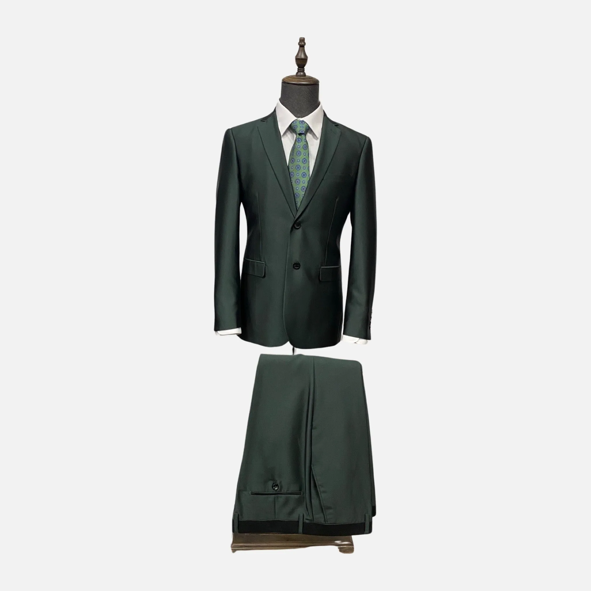 Sophisticated Green Slim Fit Suit - Notch Lapel, Double Vents