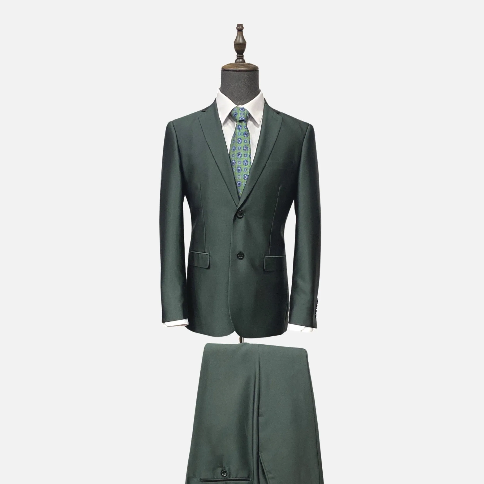 Sophisticated Green Slim Fit Suit - Notch Lapel, Double Vents