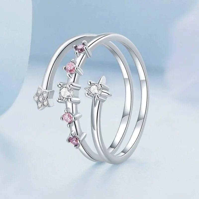 Sterling Silver Multi-Layer Star Ring For Women