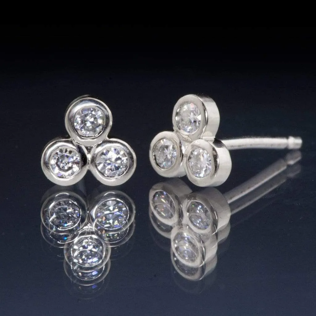 Three Moissanite Trio Bezel Cluster Stud Earrings