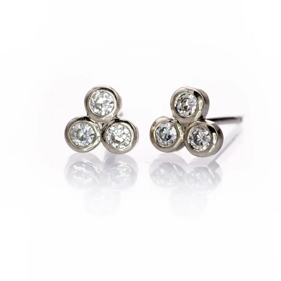 Three Moissanite Trio Bezel Cluster Stud Earrings