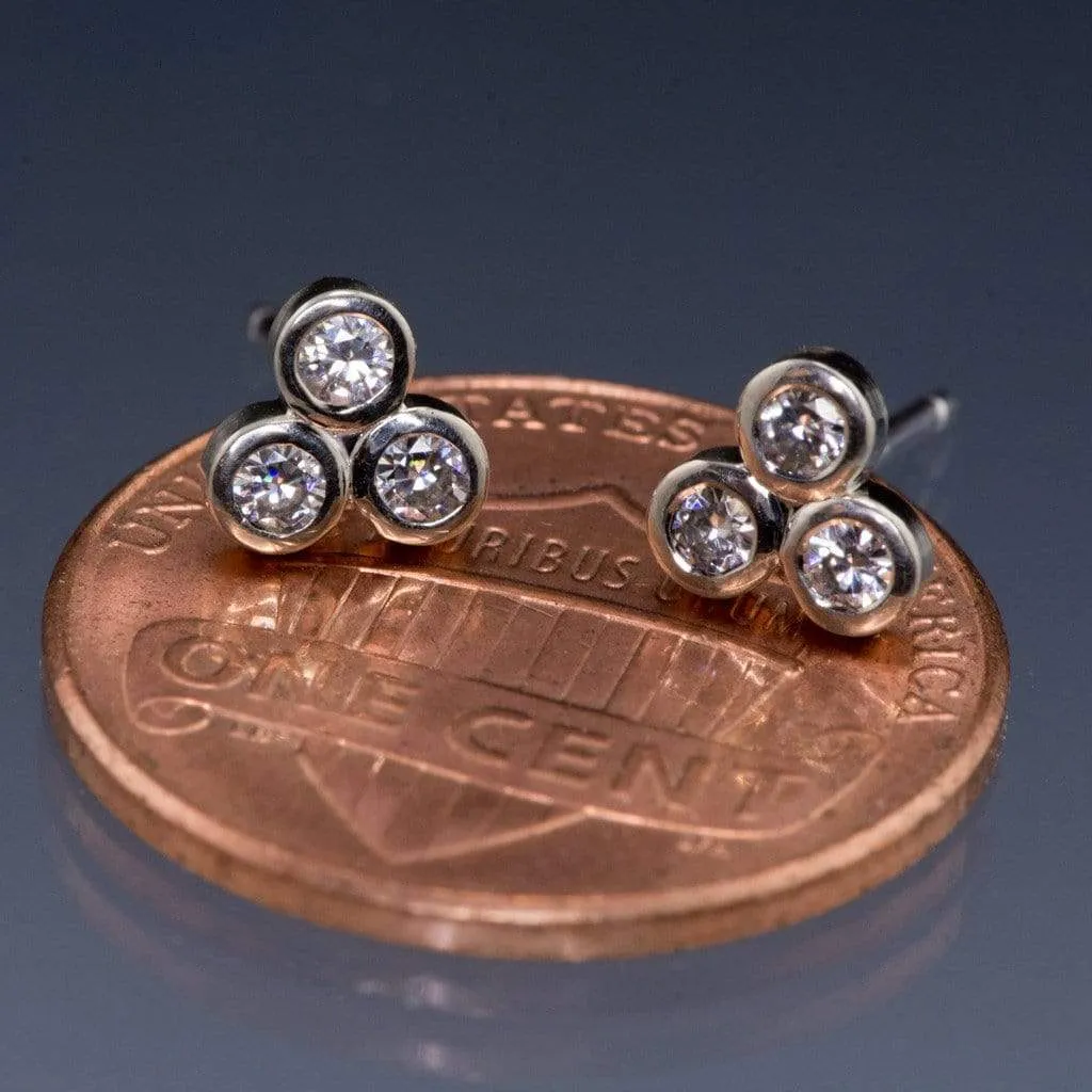 Three Moissanite Trio Bezel Cluster Stud Earrings