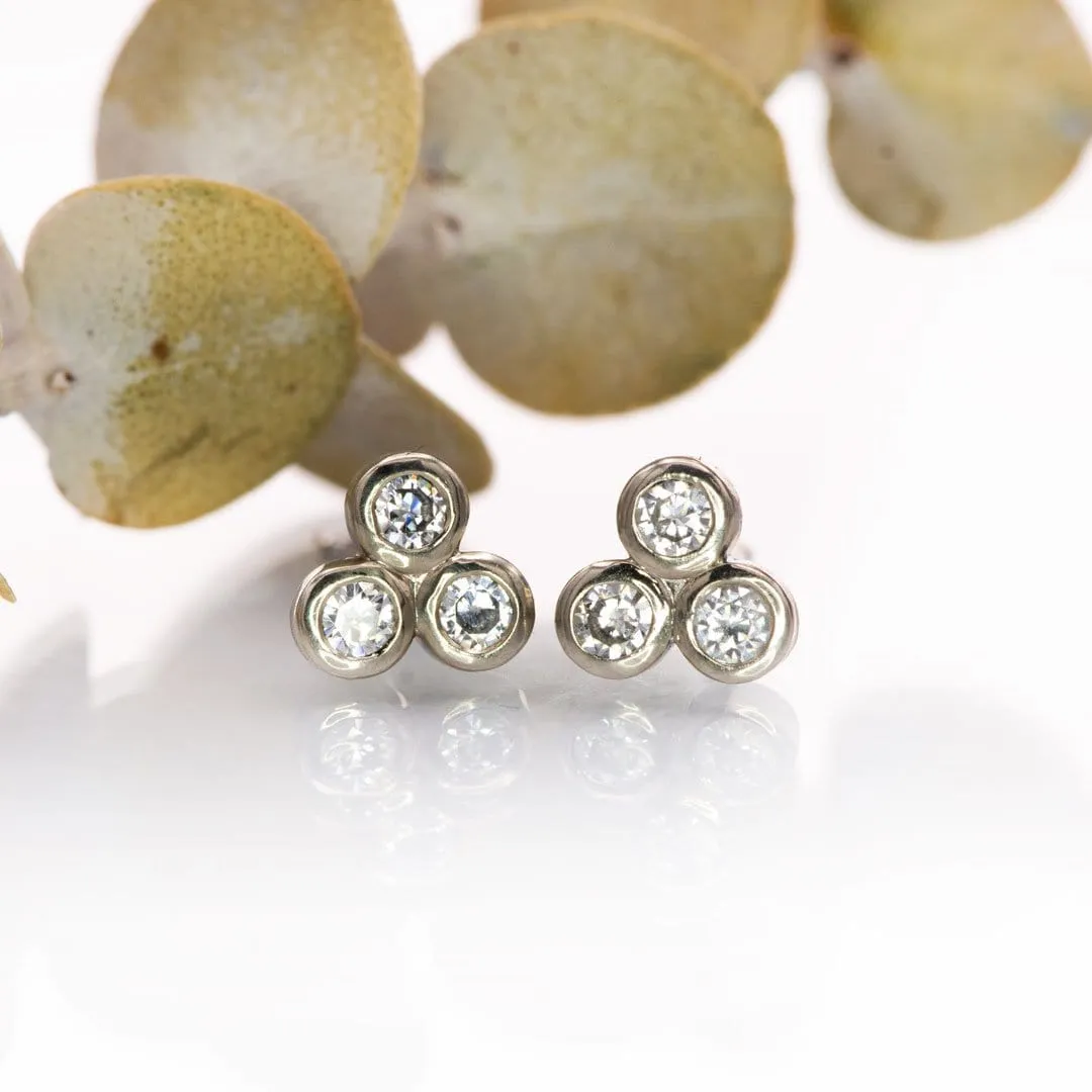 Three Moissanite Trio Bezel Cluster Stud Earrings