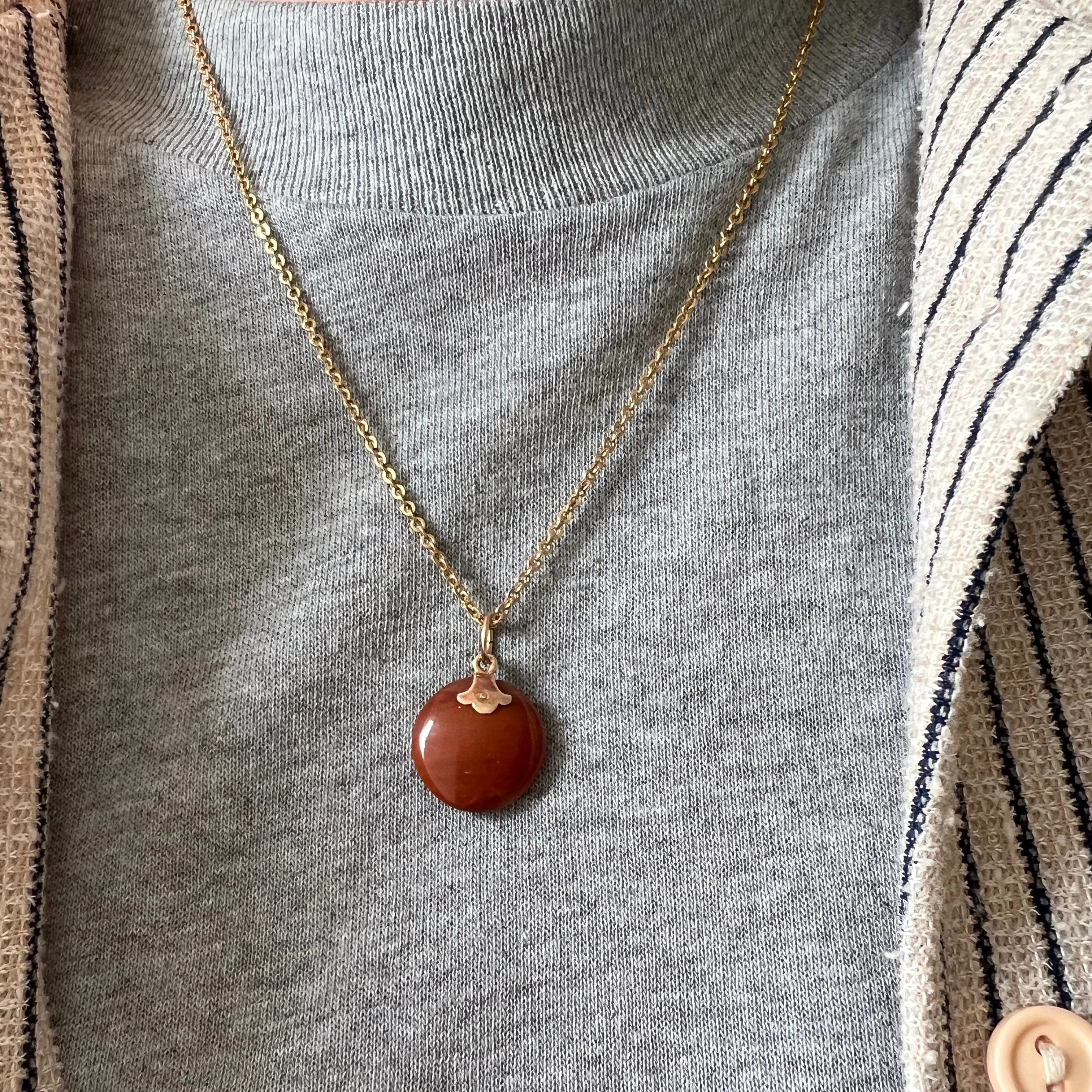 V I N T A G E // simple circle / 10k rosy yellow gold domed jasper disc / a pendant