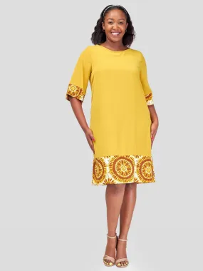 Vivo Zuri A-Line Dress - Mustard   Mustard / Brown Abstract Print