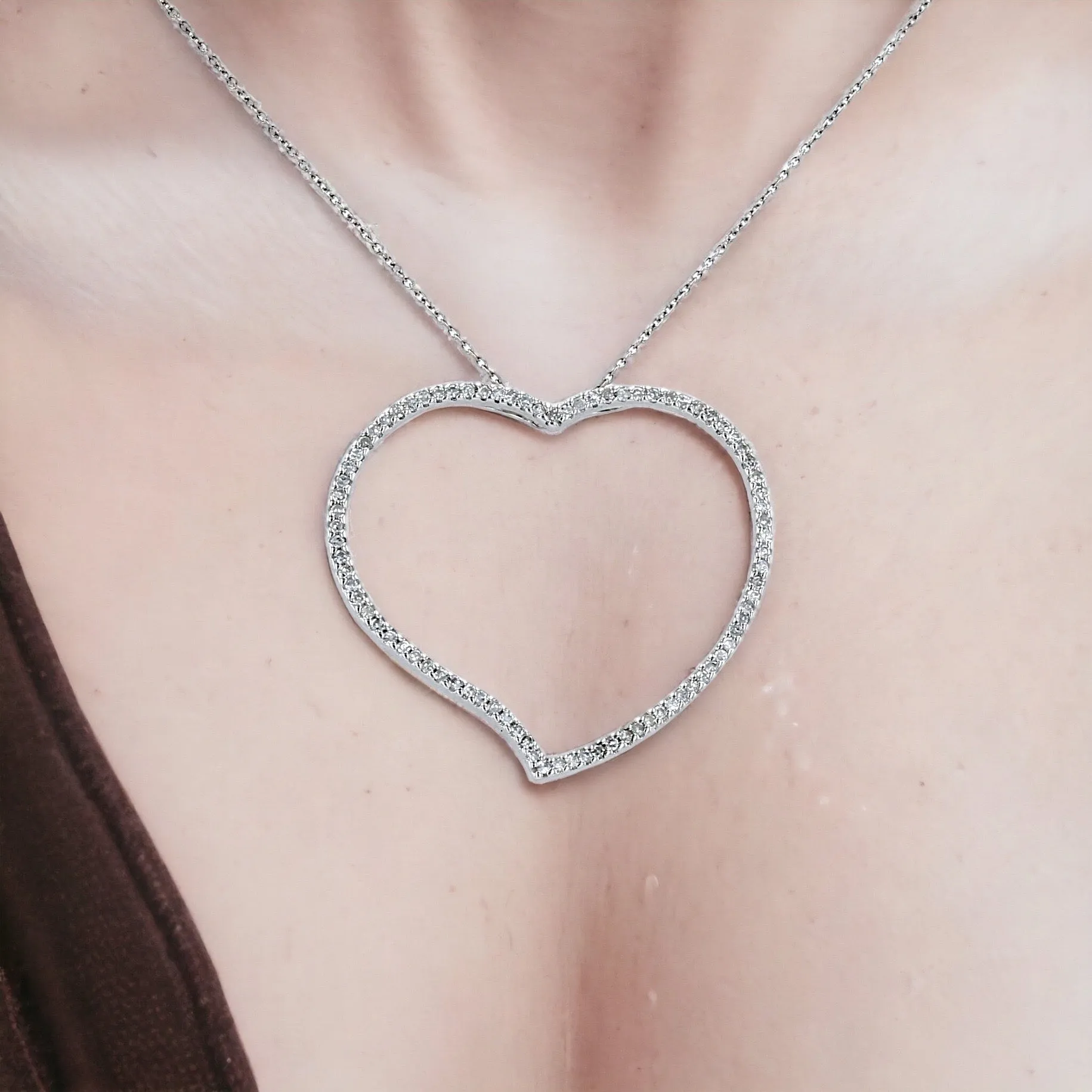 White gold solid 14k choker diamonds heart pendant