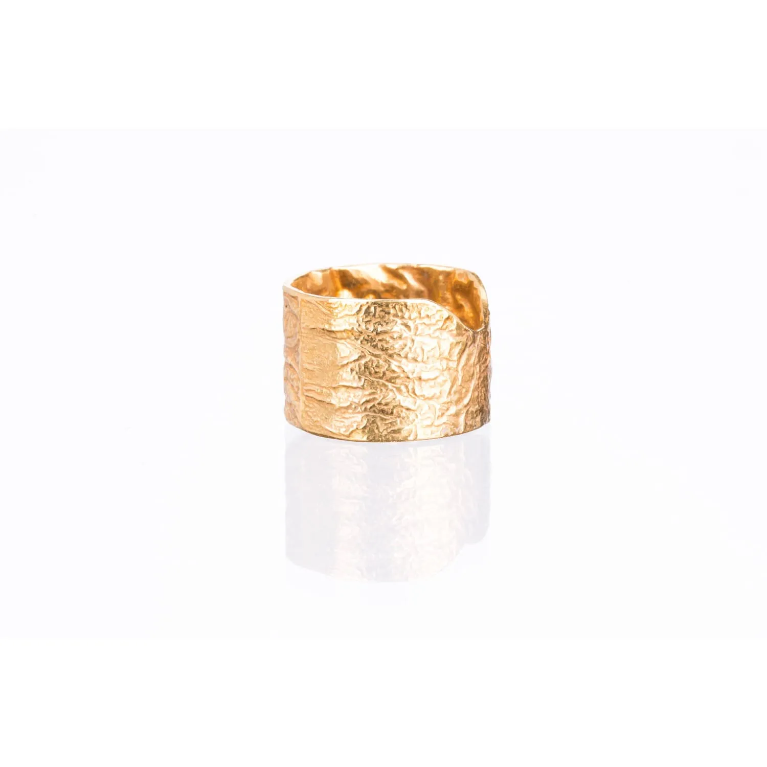 Yellow Gold Textured Extra Wide Ring in Semi-Polished