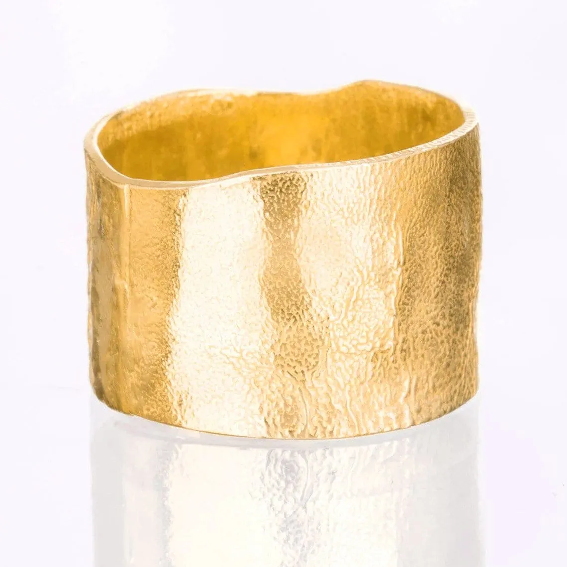 Yellow Gold Textured Extra Wide Ring in Semi-Polished