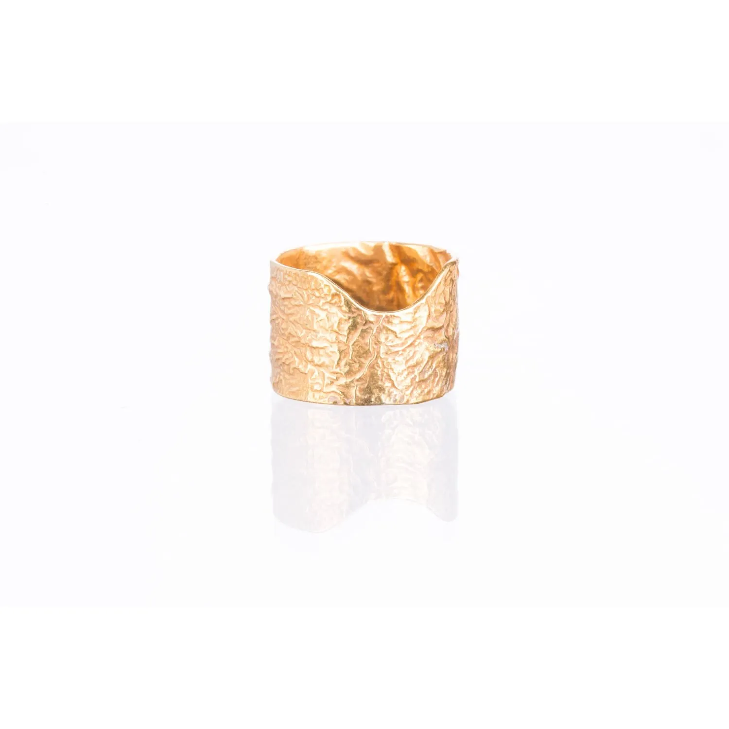 Yellow Gold Textured Extra Wide Ring in Semi-Polished